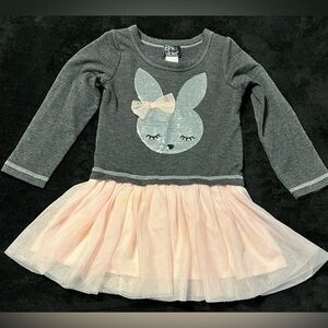 EUC Baby Girl Gray and Pink Long Sleeve Dress with Sequin Bunny size 4
